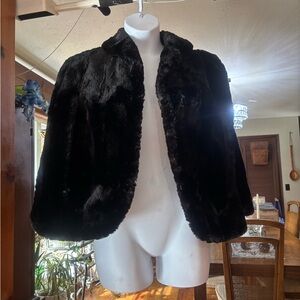 Vintage DBC Black Fur Women's Shawl Jacket - Classic Cozy Coat Size L/XL